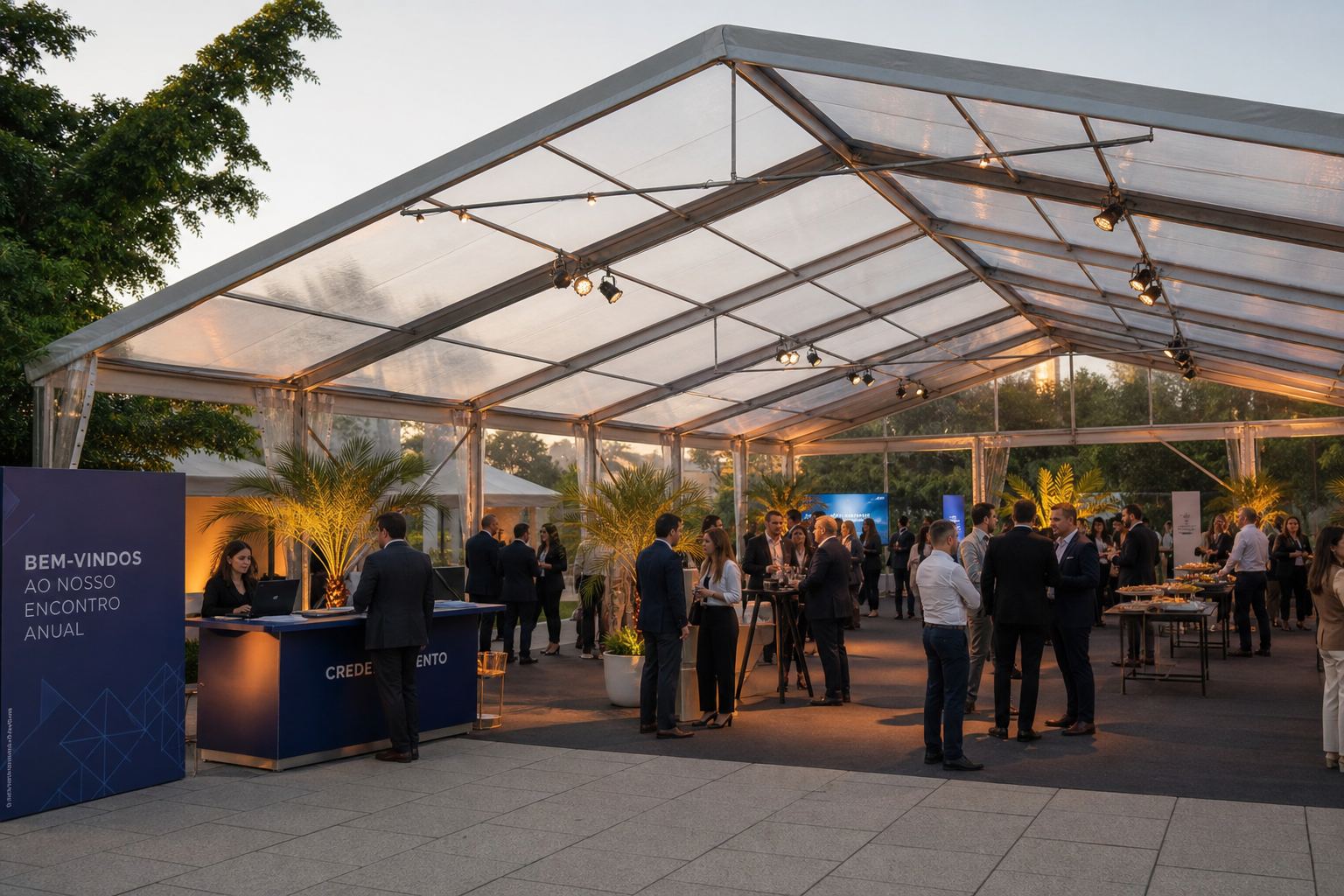 Toldos para eventos corporativos: como organizar recepção, convidados e áreas de apoio?
