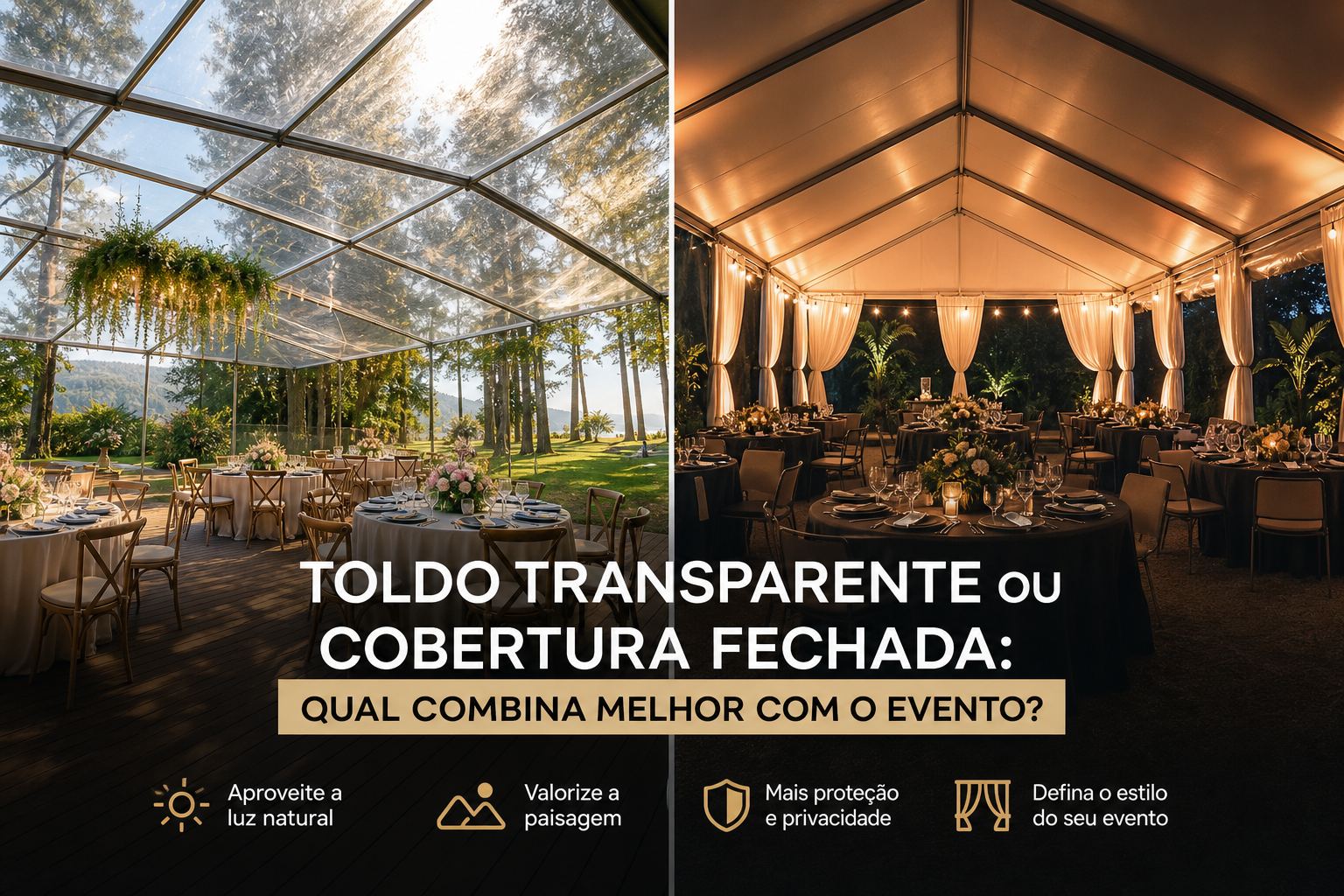 Toldo transparente ou cobertura fechada: qual combina melhor com o evento?