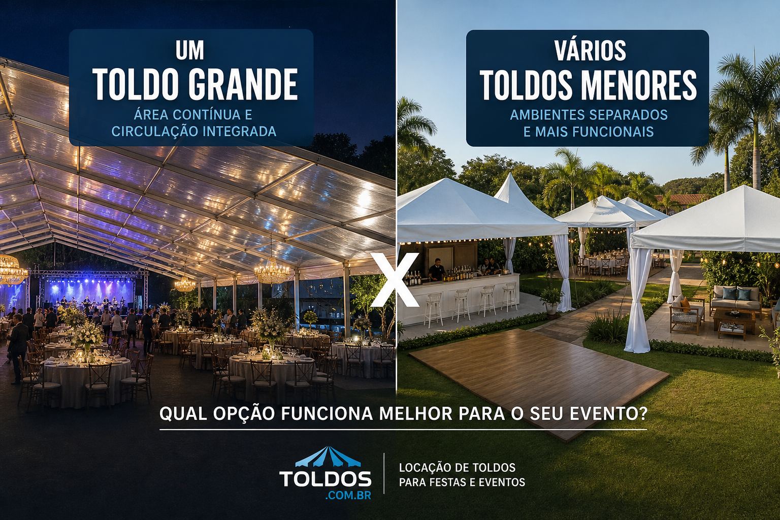 Um toldo grande ou vários toldos menores: o que funciona melhor em um evento?