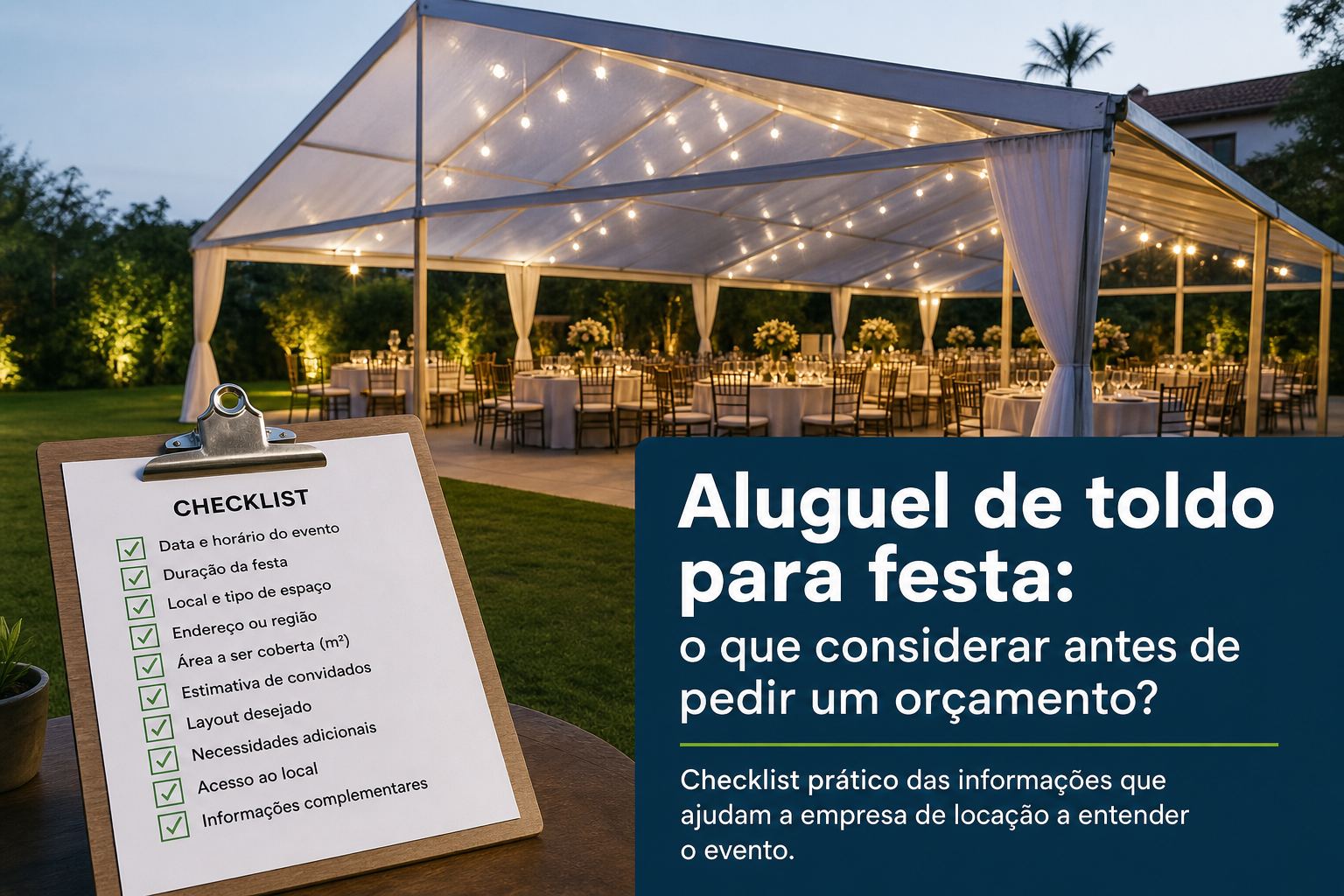 Aluguel de toldo para festa: o que informar antes de pedir um orçamento?