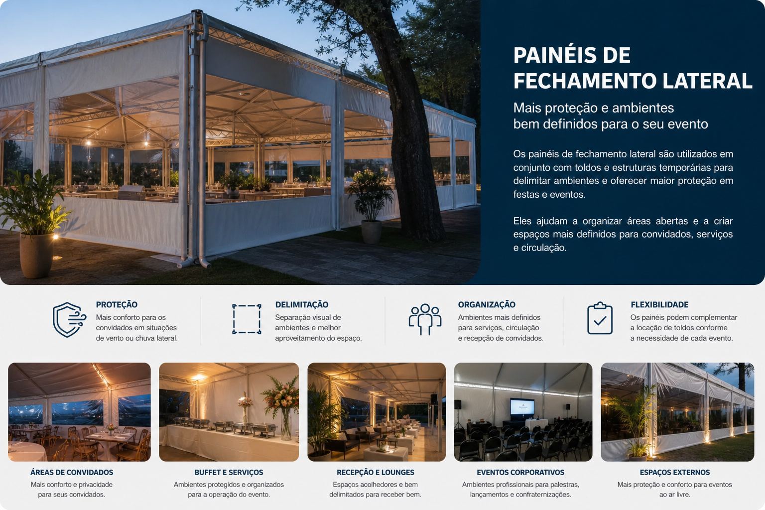 Painéis de Fechamento Lateral para Toldos e Ambientes de Eventos